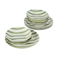 12 Piece Green Stripe Dinner Set