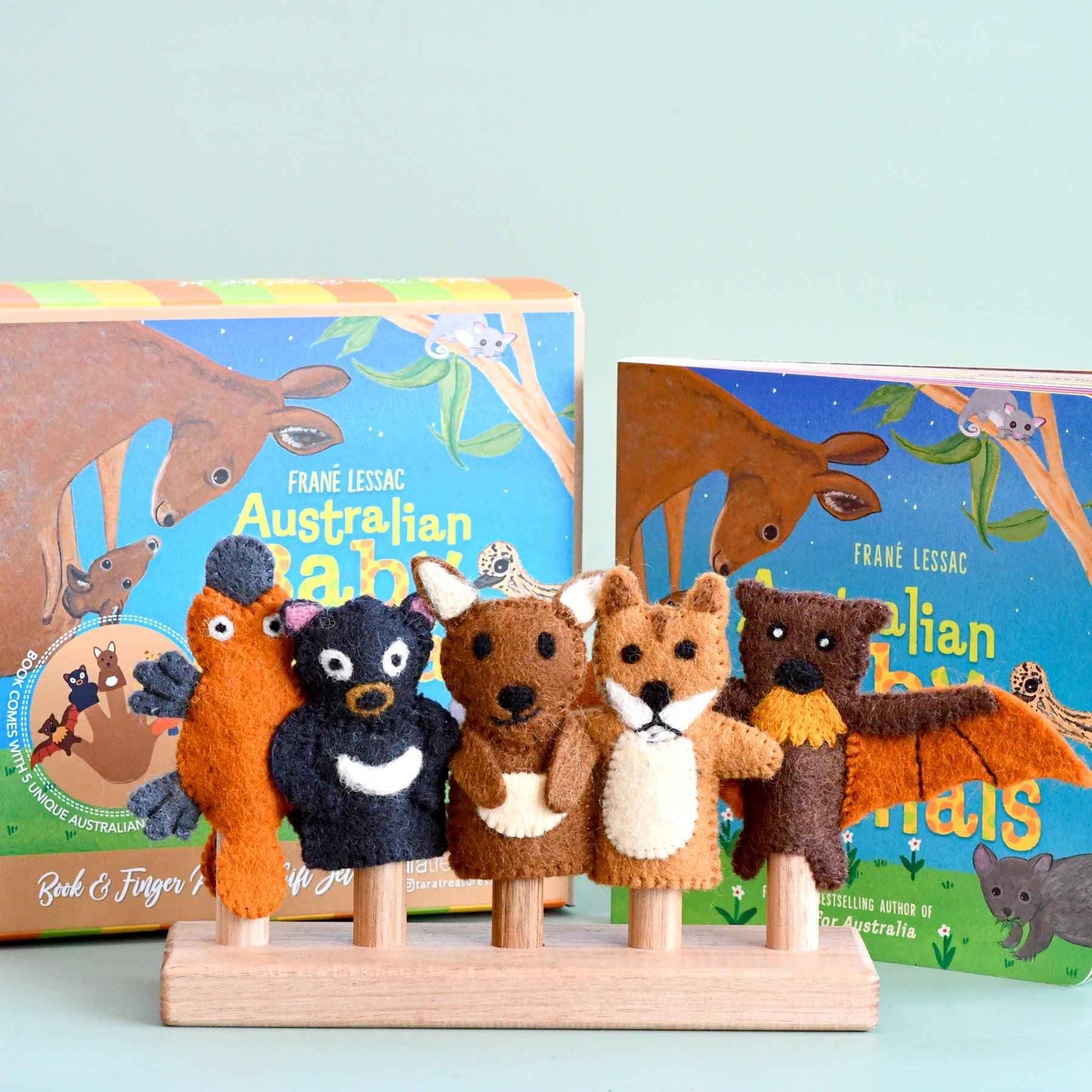 Tara Treasures Felt Australian Baby Animals Finger Puppet and Kids Picture Book Set Pretend and Imaginative Play Felt Animals Best Seller 3yrs+