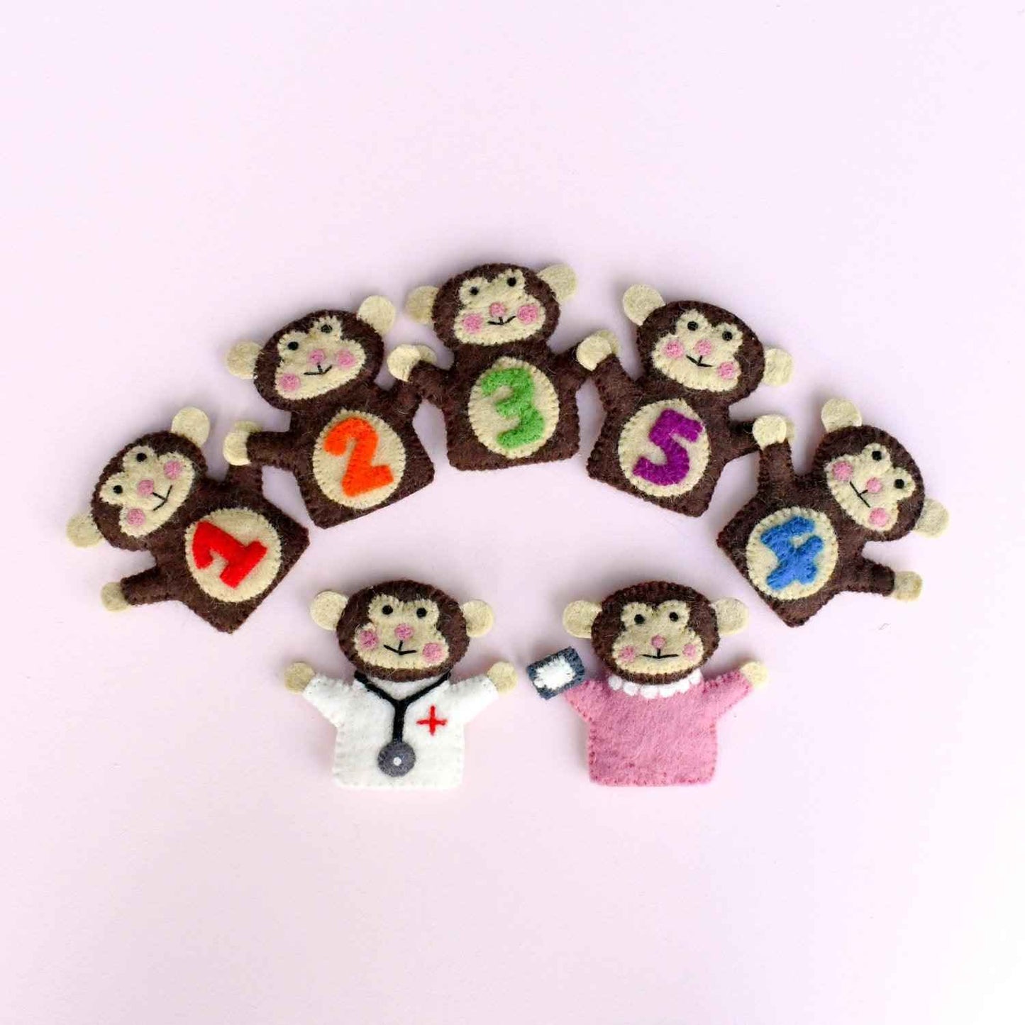 Tara Treasures Felt 5 Little Monkeys Finger Puppet Set of 7 Pretend & Imaginative Play Toys Best Seller 3yrs+