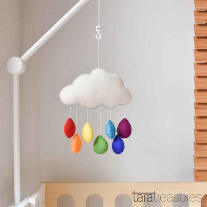 Tara Treasures Small Felt Cloud Baby Nursery Mobile with Rainbow Droplets Baby Gifts Idea 0m+
