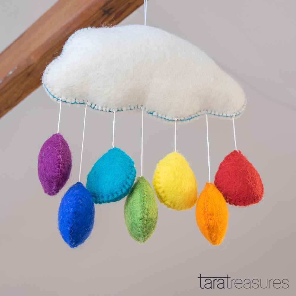 Tara Treasures Small Felt Cloud Baby Nursery Mobile with Rainbow Droplets Baby Gifts Idea 0m+
