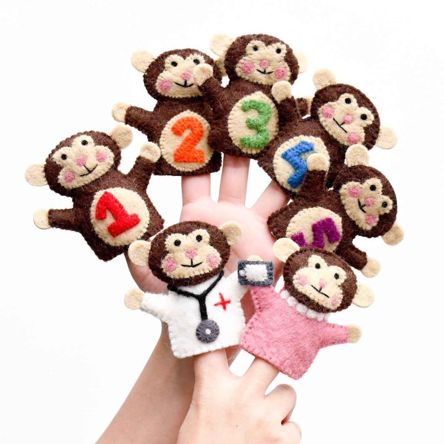 Tara Treasures Felt 5 Little Monkeys Finger Puppet Set of 7 Pretend & Imaginative Play Toys Best Seller 3yrs+