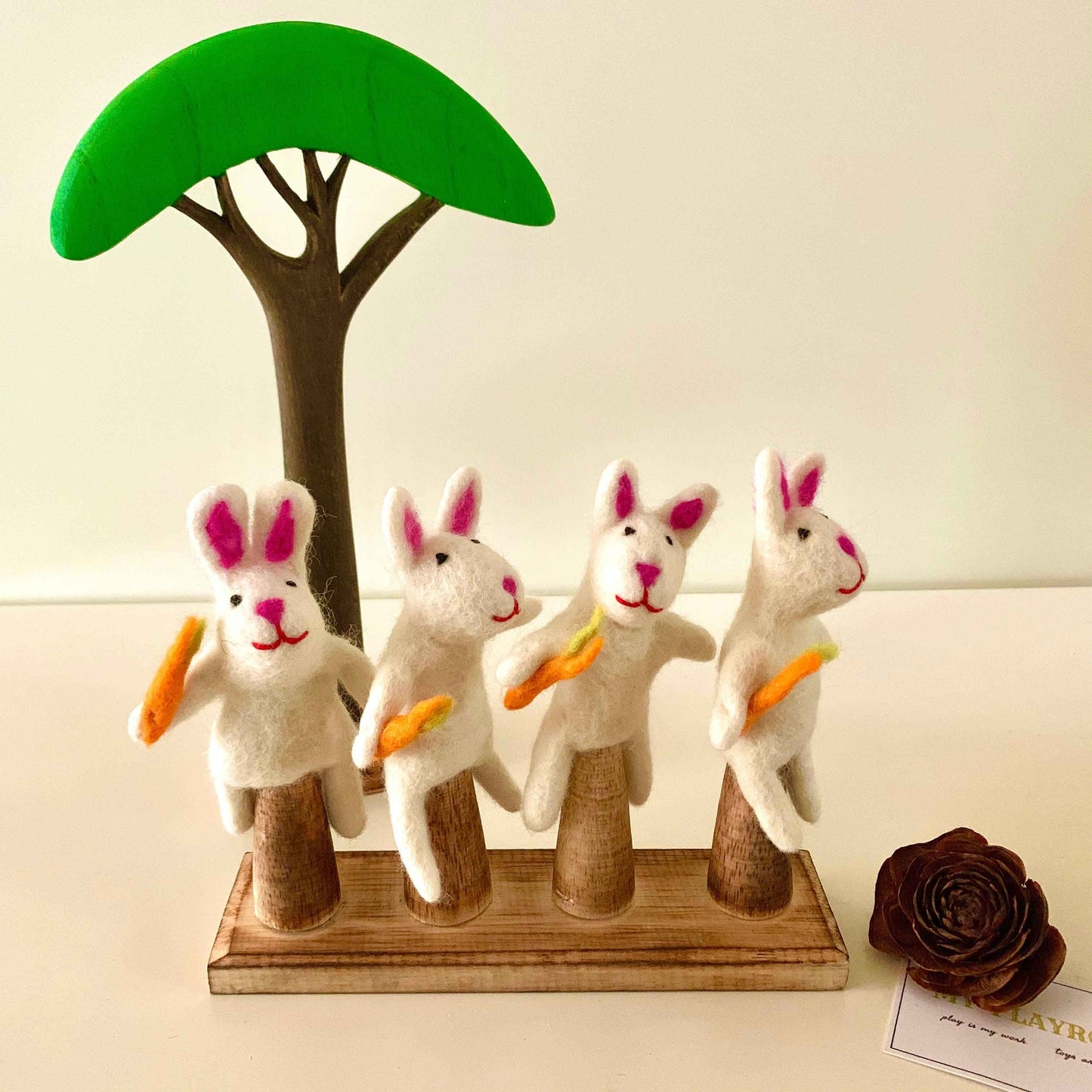 Papoose Felt Bunny Finger Puppets Set of 2 Pretend & Imaginative Play Toys 3yrs+