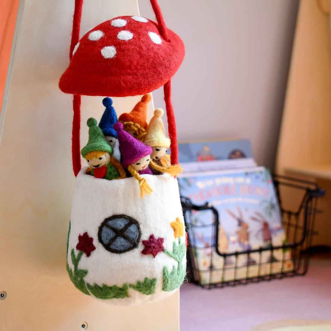 Tara Treasures Felt Mushroom Toadstool Bag Pretend and Imaginative Play 3yrs+