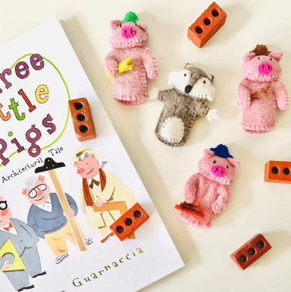 Tara Treasures Felt Three Little Pigs Finger Puppet Set of 4 Pretend & Imaginative Play Toys Best Seller 3yrs+