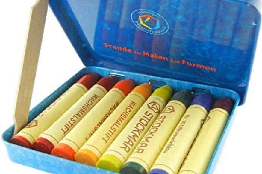 Stockmar Wax Crayons with Pure Beeswax 8 Sticks in Tin Waldorf Education Mix Stationary Art and craft for kids 3yrs+