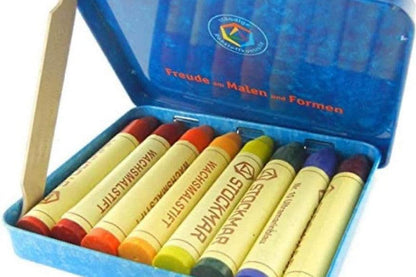 Stockmar Wax Crayons with Pure Beeswax 8 Sticks in Tin Waldorf Education Mix Stationary Art and craft for kids 3yrs+