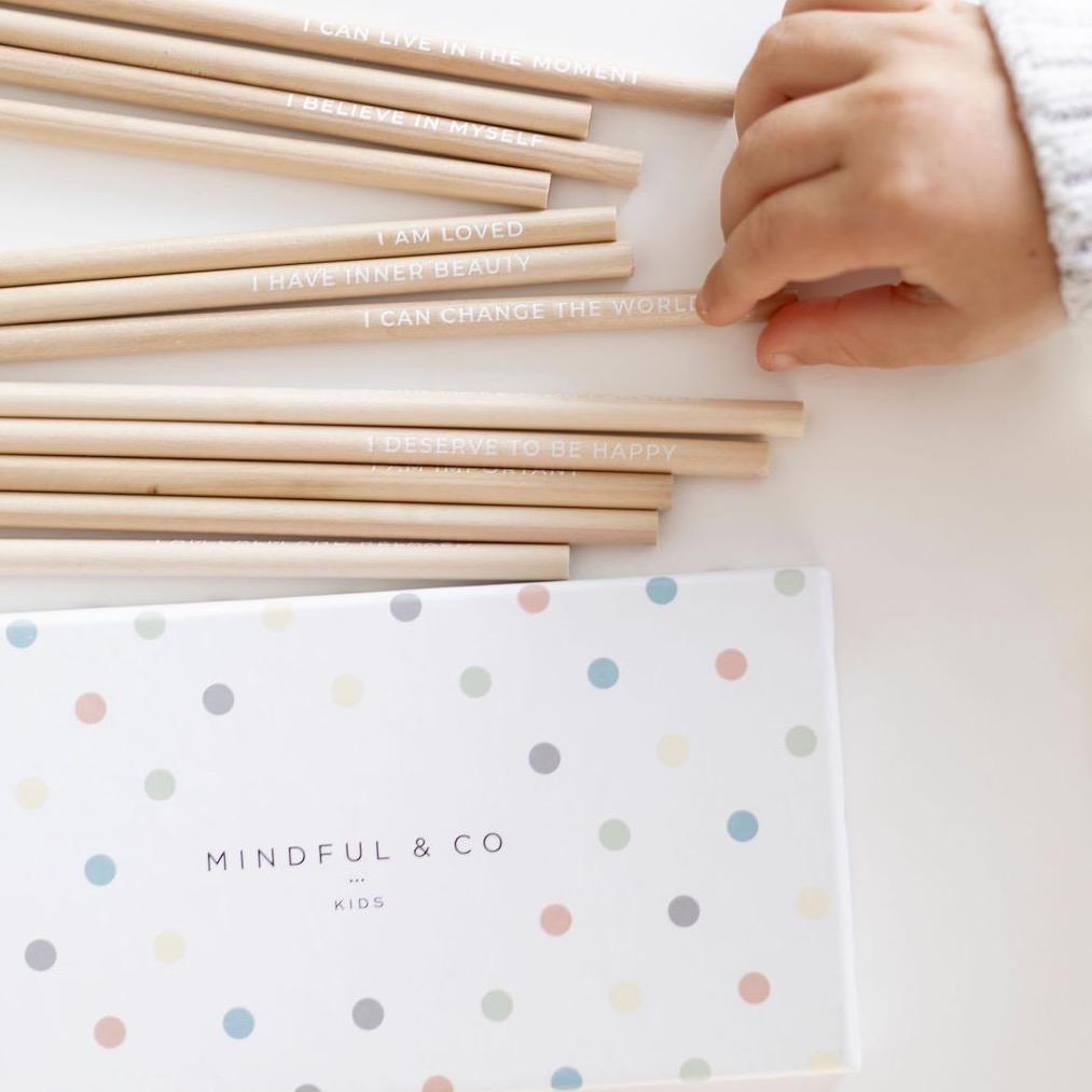 Mindful & Co Kids Affirmation Colouring Pencils 12pc Stationary Art and craft for kids 3yrs+
