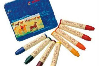 Stockmar Wax Crayons with Pure Beeswax 8 Sticks in Tin Waldorf Education Mix Stationary Art and craft for kids 3yrs+