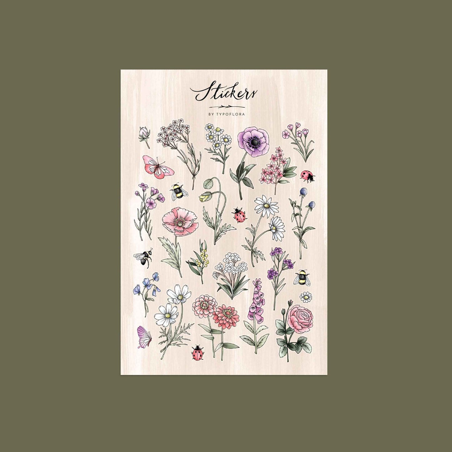Typoflora Sticker Sheet Wildflowers Lovers Art and Craft for Kids