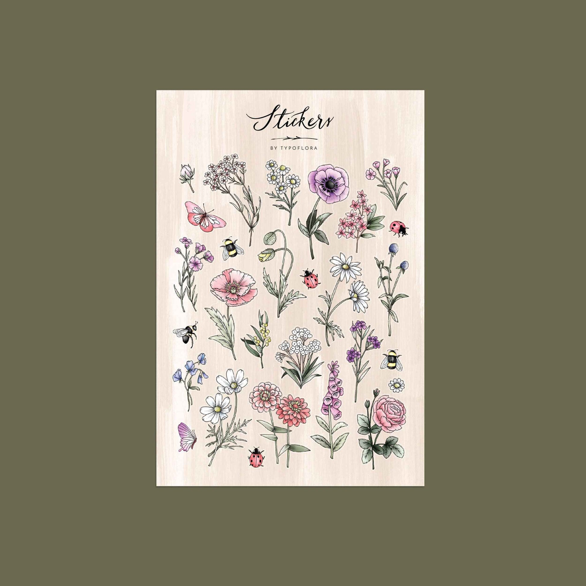 Typoflora Sticker Sheet Wildflowers Lovers Art and Craft for Kids
