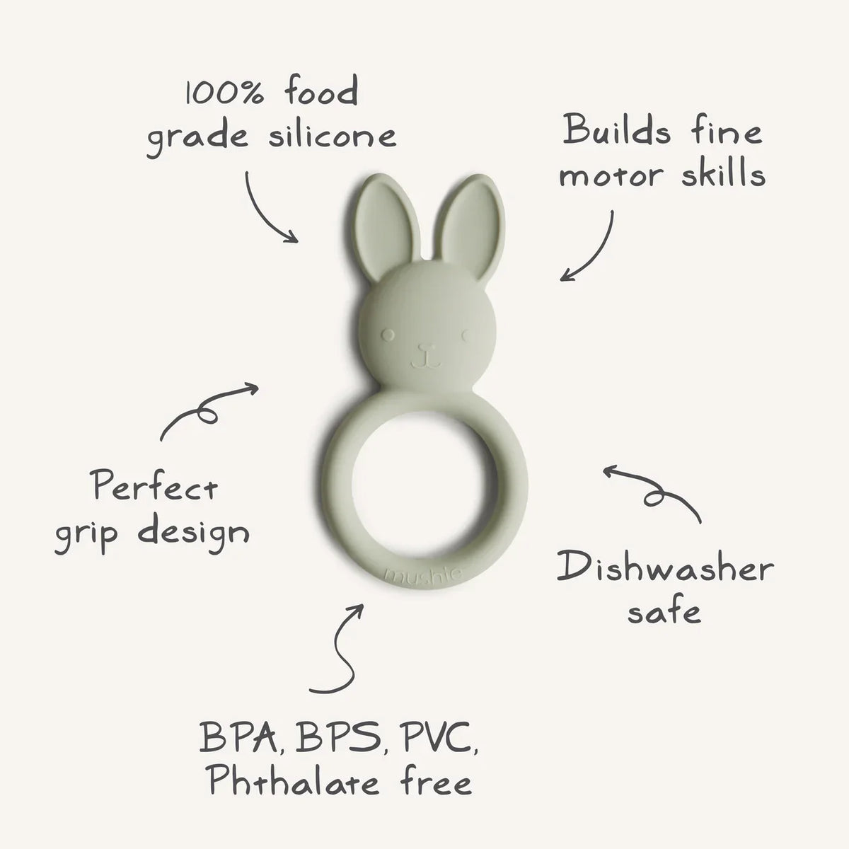 Mushie Bunny Rabbit Teething Ring Silicone Baby Teether Baby Toys Baby Gifts 3m+