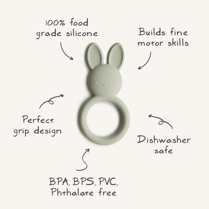 Mushie Bunny Rabbit Teething Ring Silicone Baby Teether Baby Toys Baby Gifts 3m+