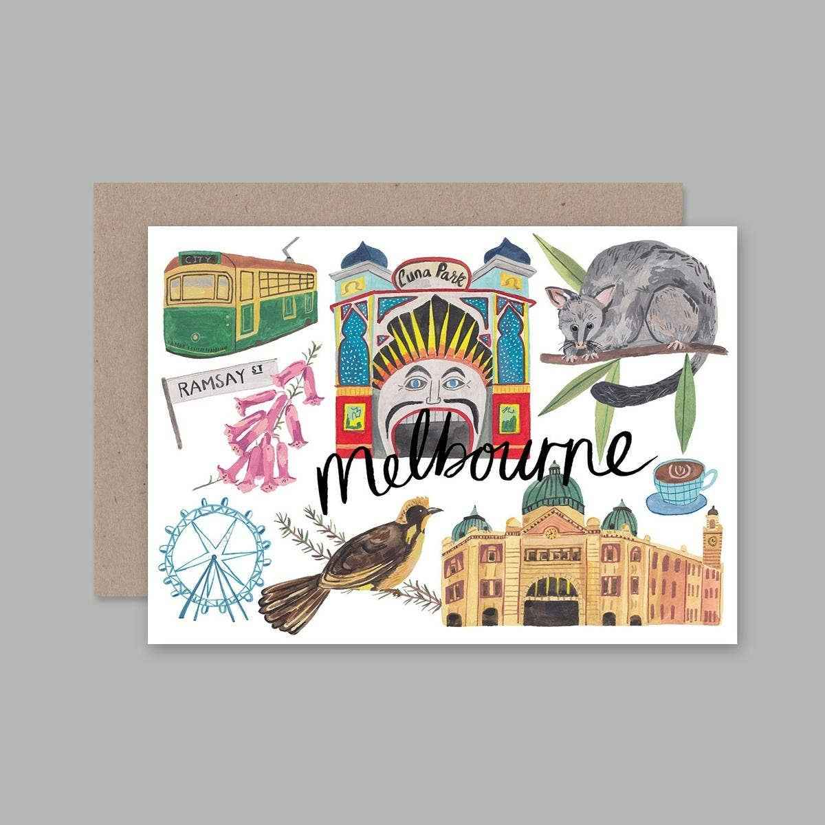 Melbourne Greeting Card by AHD Paper Co Travel Postcard Melbourne Australia Theme