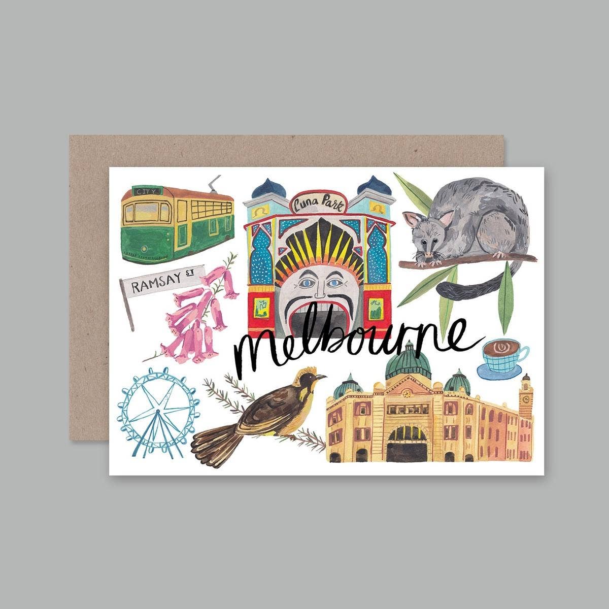 Melbourne Greeting Card by AHD Paper Co Travel Postcard Melbourne Australia Theme
