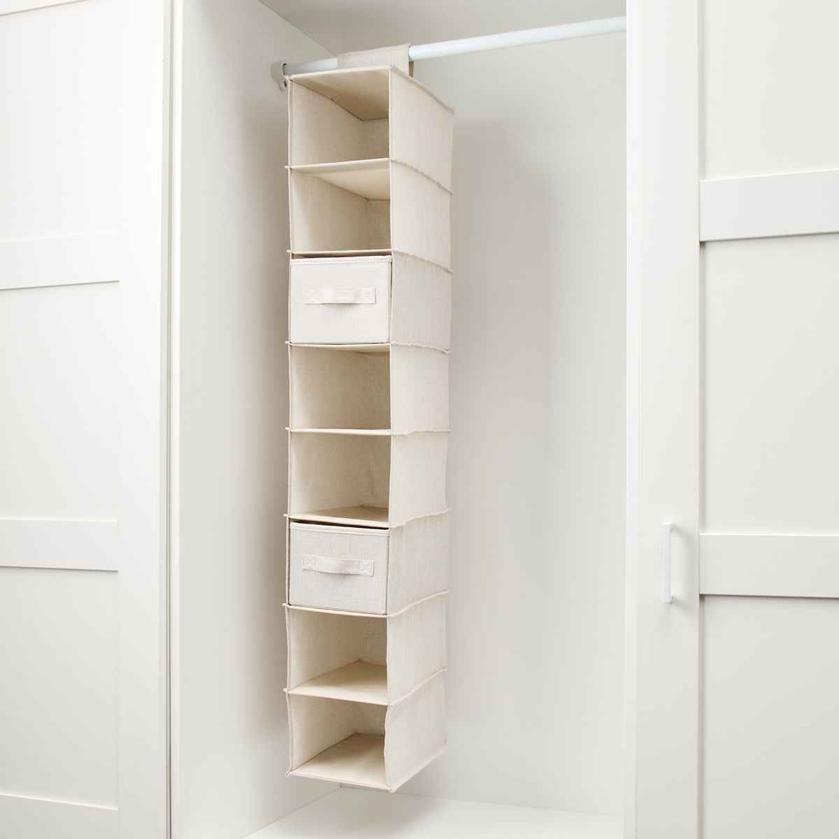 Linen Look Narrow Hanging Shelving with Drawers
