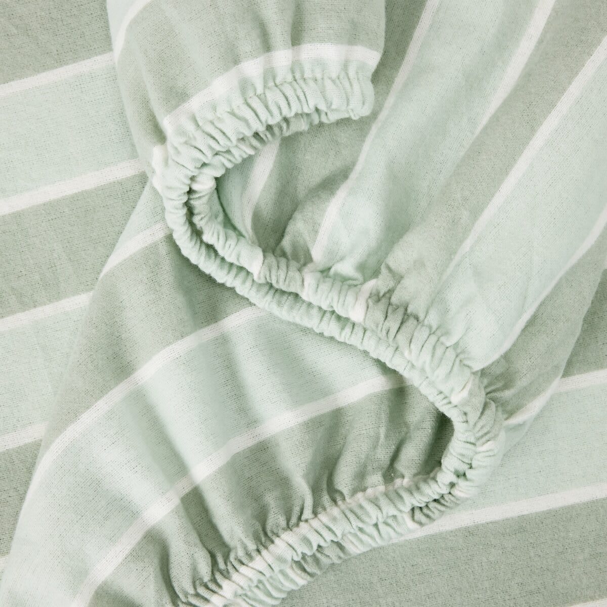 Stripe Flannelette Cotton Sheet Set - King Bed, Sage