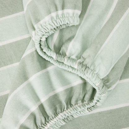 Stripe Flannelette Cotton Sheet Set - King Bed, Sage