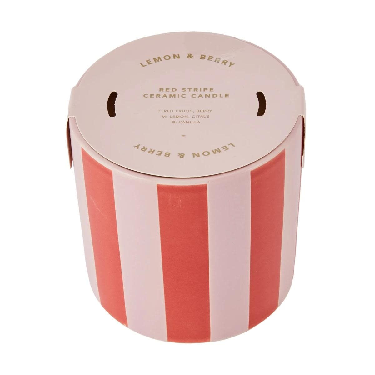 Lemon and Berry Red Stripe Ceramic Candle