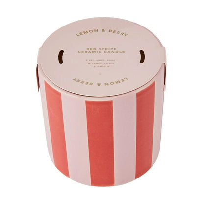 Lemon and Berry Red Stripe Ceramic Candle