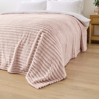 Plush Ribbed Blanket - Double/Queen Bed, Pink