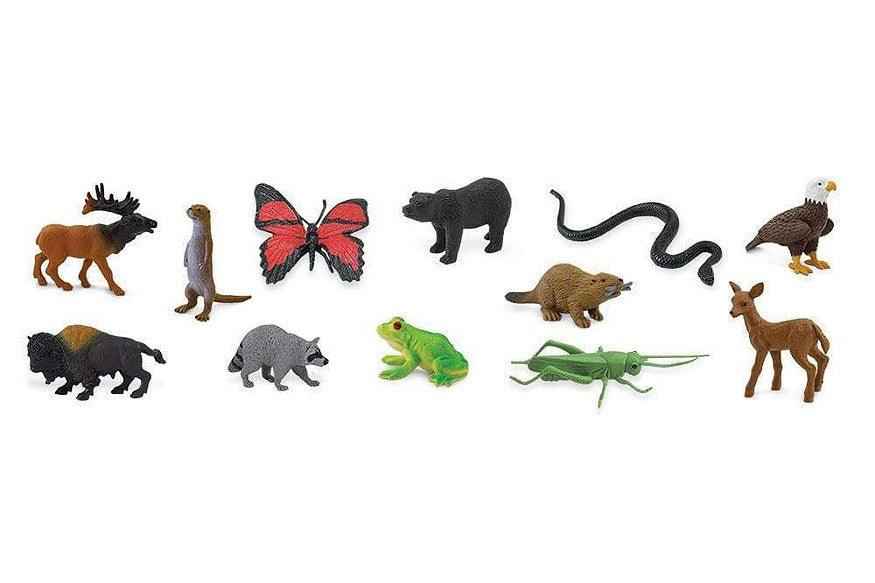 Tube of 12 Woodland Forest Animal Figurines Montessori Language Learning Figurines In the Woods by Safari Ltd Toob Range Clearance 3yrs+