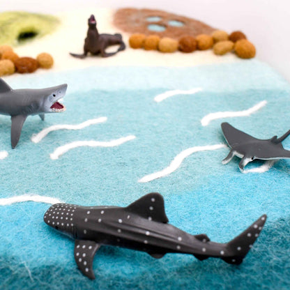 Tara Treasures Small Felt Sea Beach and Rockpool Play Mat Ocean Playscape 35cm Ocean Toys Pretend & Imaginative Play Best Seller 3yrs+