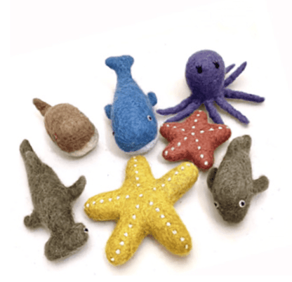Papoose Felt Sea Animal Set 7 Piece Pretend & Imaginative Play Ocean Toys Felt Animals 3yrs+