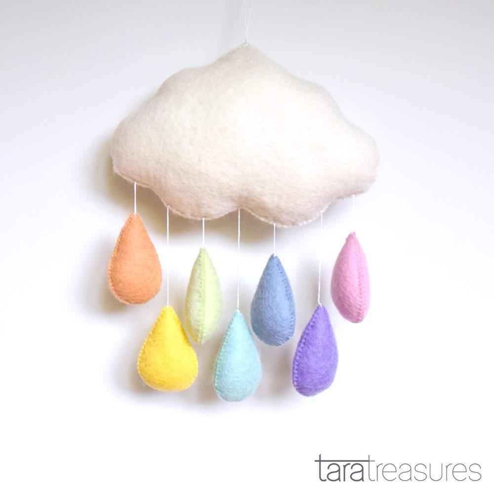 Tara Treasures Large Felt Cloud Baby Nursery Mobile Pastel Raindrops Baby Gifts Idea 0m+