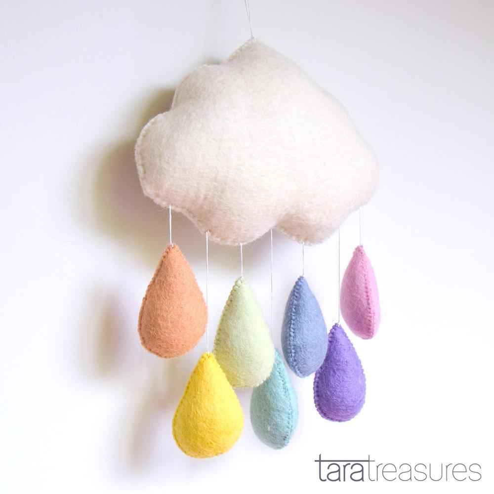Tara Treasures Large Felt Cloud Baby Nursery Mobile Pastel Raindrops Baby Gifts Idea 0m+