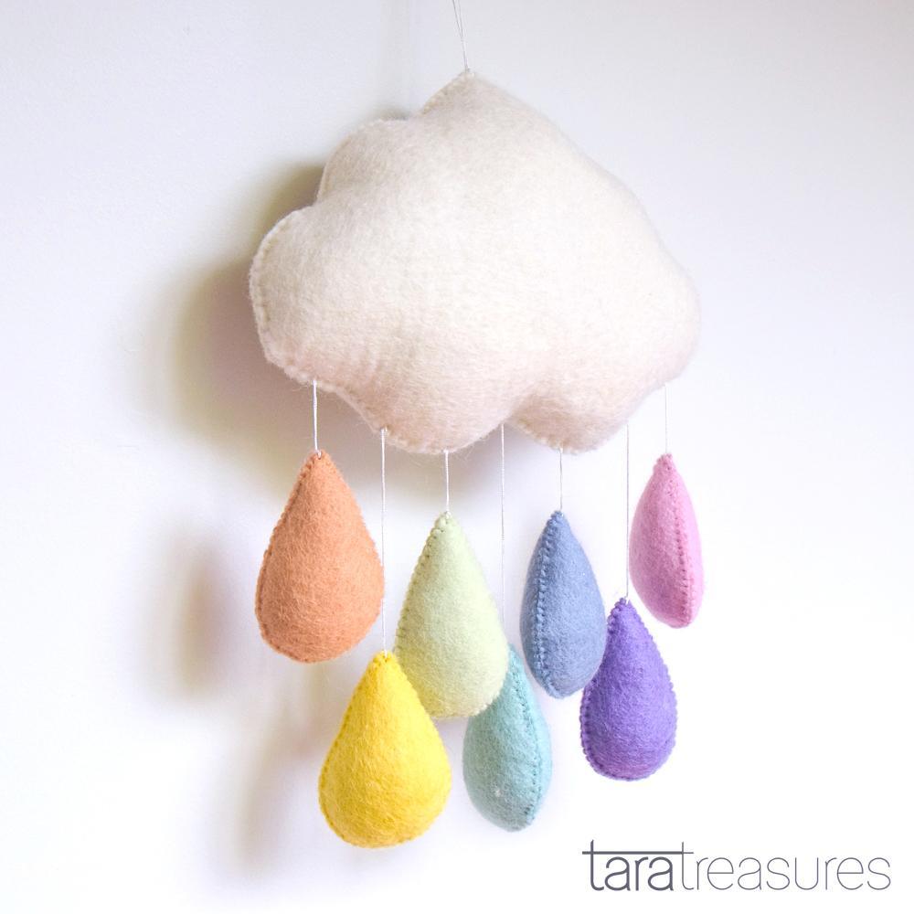 Tara Treasures Large Felt Cloud Baby Nursery Mobile Pastel Raindrops Baby Gifts Idea 0m+