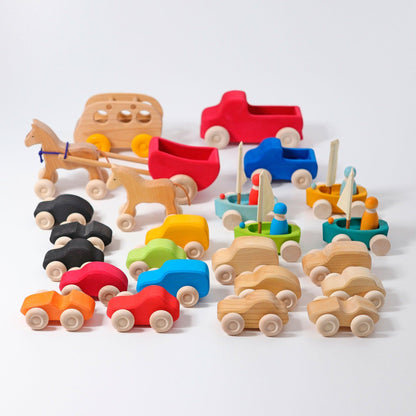 Grimm's Wooden Cars Natural Set of 6 Toy Car Baby Wooden Toy Car Baby Gifts Idea 0m+