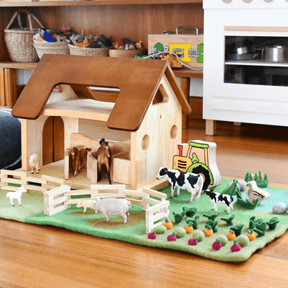 Tara Treasures Large Felt Farm Play Mat Playscape 80cm Farm Animal Toys Pretend & Imaginative Play Best Seller Most Loved in Store 3yrs+