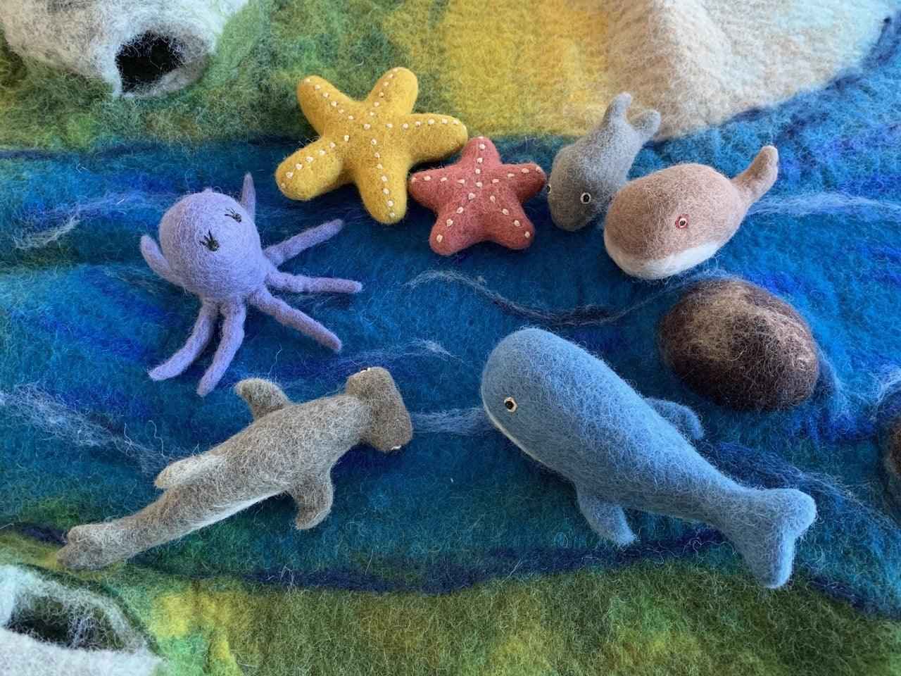 Papoose Felt Sea Animal Set 7 Piece Pretend & Imaginative Play Ocean Toys Felt Animals 3yrs+