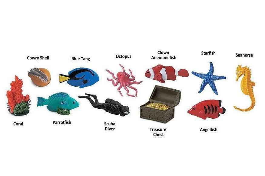 Tube of 11 Coral Reef Animal Figurines Montessori Language Learning Figurines by Safari Ltd Toob Range Ocean Toys 3yrs+