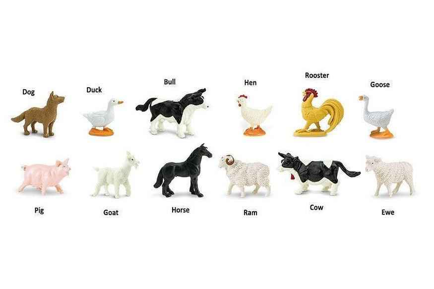 Tube of 12 Farm Animal Figurines Montessori Language Learning Figurines by Safari Ltd Toob Range Best Seller 3yrs+