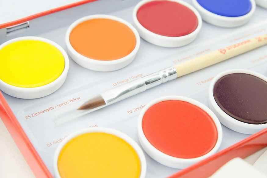 Stockmar Watercolour Paint Set in Tin Waldorf Education Inspired 12 Opaque Colours, Brush+Palette Stationary Art and craft for kids 3yrs+