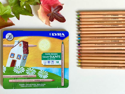 Lyra Colour Giant Pencils Unlacquered in a Tin Waldorf Education Inspired 18 Colours Stationary Art and craft for kids 3yrs+
