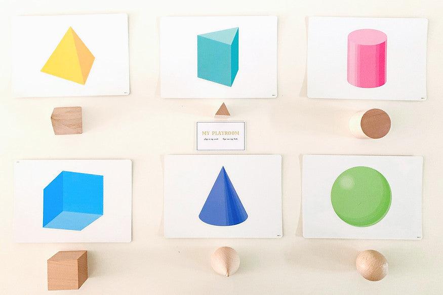 Wooden Geometric Solids 12pcs by Learning Can Be Fun Early Math STEM Cognitive Developmental Toys for Toddlers 3yrs+