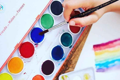 Stockmar Watercolour Paint Set in Tin Waldorf Education Inspired 12 Opaque Colours, Brush+Palette Stationary Art and craft for kids 3yrs+