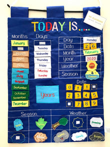 Today is English Fabric Calendar Wall Chart Blue Early Math Cognitive Language Developmental Toys for Toddlers Best Seller 3yrs+