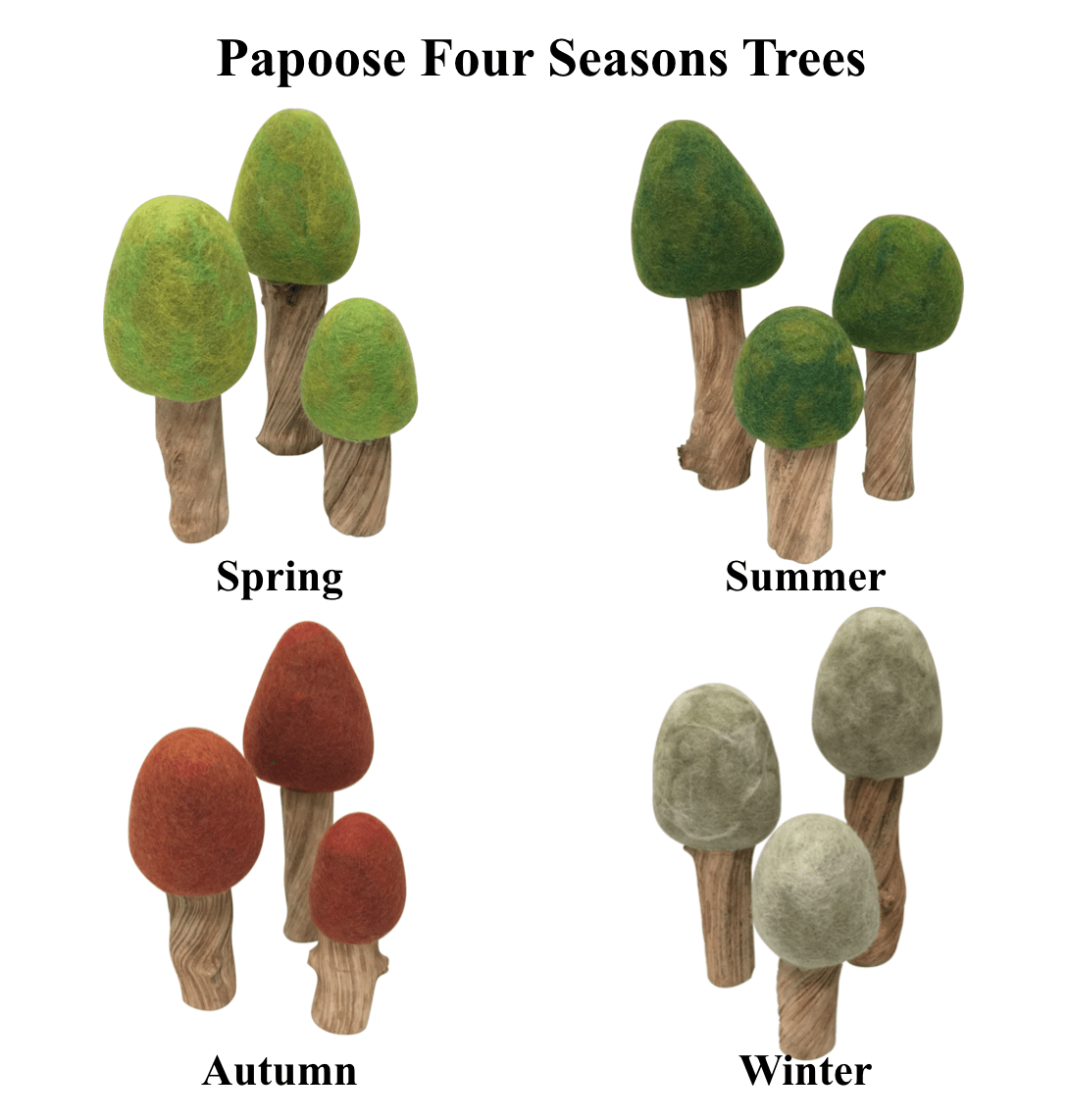 Papoose Felt Spring Four Season Trees Set of 3 Pretend & Imaginative Play Toys Best Seller 3yrs+