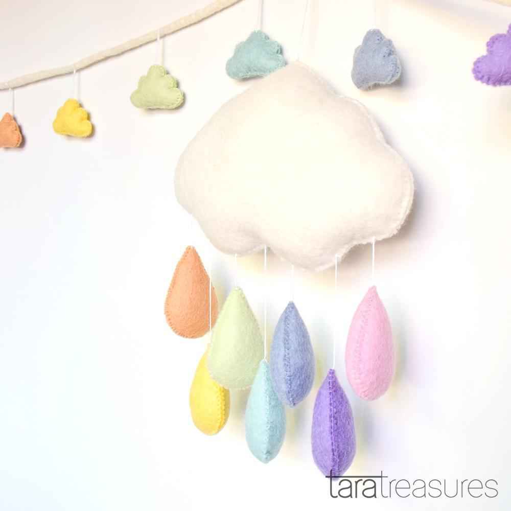 Tara Treasures Large Felt Cloud Baby Nursery Mobile Pastel Raindrops Baby Gifts Idea 0m+