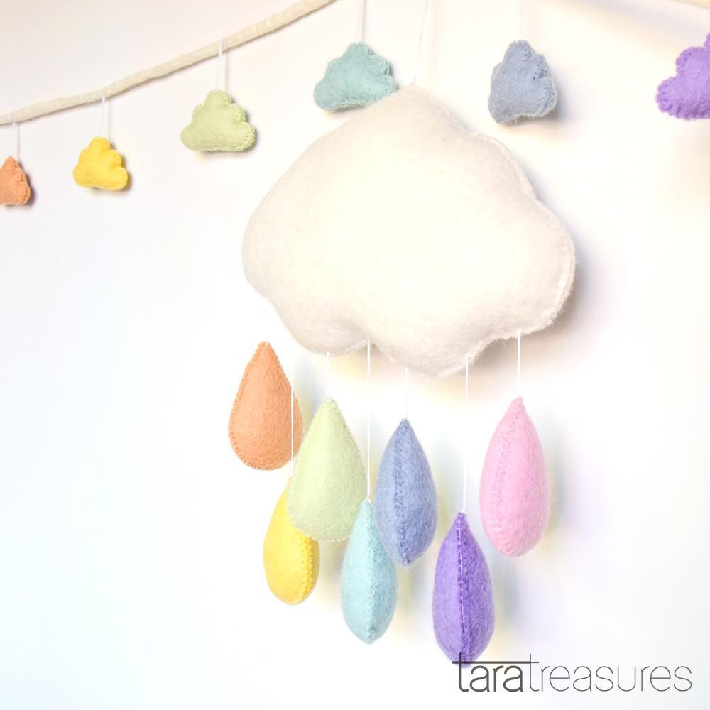 Tara Treasures Large Felt Cloud Baby Nursery Mobile Pastel Raindrops Baby Gifts Idea 0m+