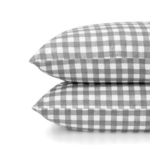 Gingham Cotton Flannelette Sheet Set - Double Bed, Grey