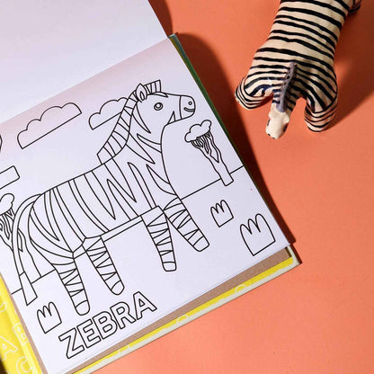 Alphabet Safari Colouring Activity Kit with 8 Markers and 32 Colouring Pages by Journey Of Something Art and Craft for Kids Travel Toys Early Literacy 3yrs+