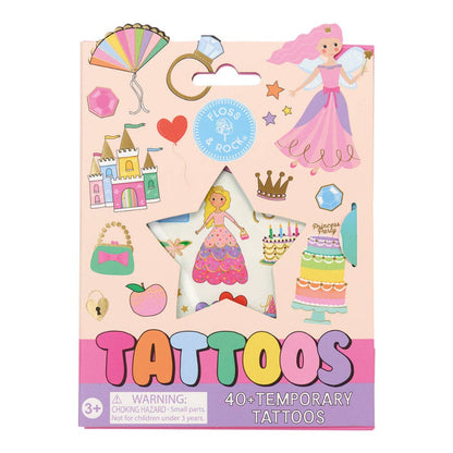 Floss & Rock Temporary Tattoos Princess 2 Sheets over 40 tattoos Art and craft for kid Unicorn and Castle Theme 3yrs+