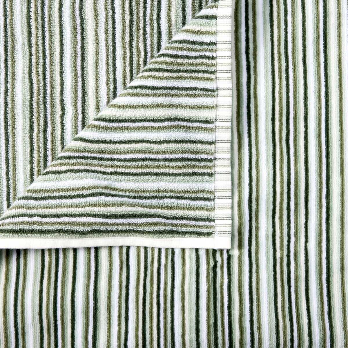 Mini Stripe Cotton Reversible Bath Towel - Green