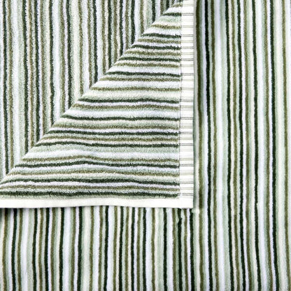 Mini Stripe Cotton Reversible Bath Towel - Green