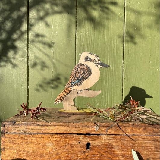 Bridget Farmer Printmaker Laughing Kookaburra Australian Aviary Wooden Standing Bird Figurine Ornament
